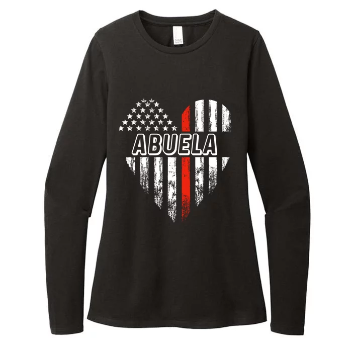 Proud Firefighter Abuela American Flag Heart Funny Gift Womens CVC Long Sleeve Shirt