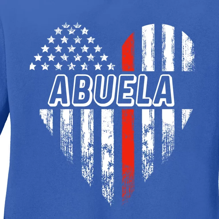 Proud Firefighter Abuela American Flag Heart Funny Gift Ladies Long Sleeve Shirt