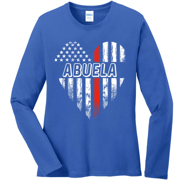 Proud Firefighter Abuela American Flag Heart Funny Gift Ladies Long Sleeve Shirt