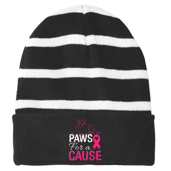 Paws For A Cause Breast Cancer Support Striped Beanie with Solid Band