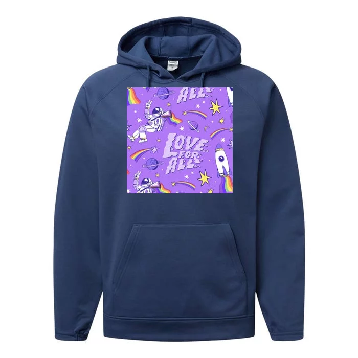 Pride Flag Astronaut Love For All Performance Fleece Hoodie