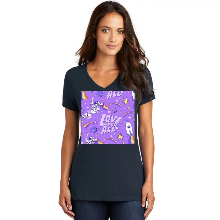 Pride Flag Astronaut Love For All Women's V-Neck T-Shirt