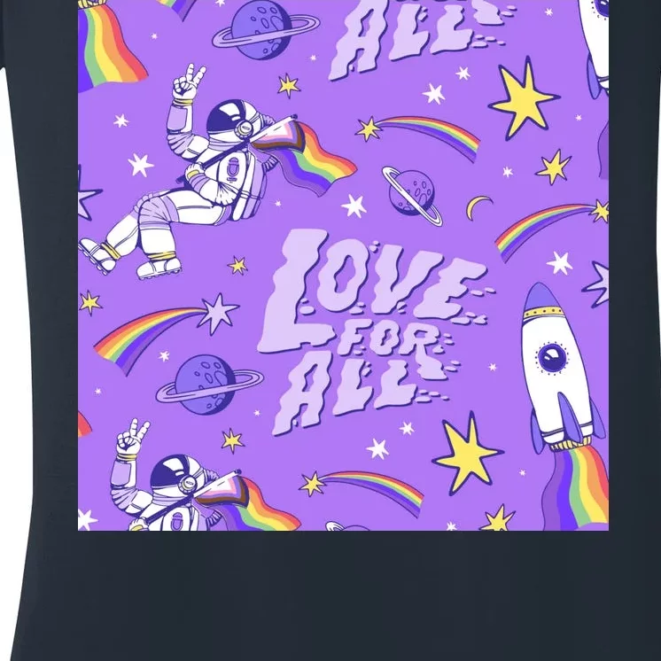 Pride Flag Astronaut Love For All Women's V-Neck T-Shirt