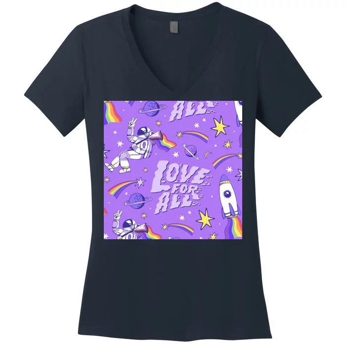 Pride Flag Astronaut Love For All Women's V-Neck T-Shirt