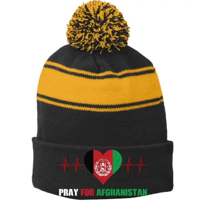 Pray For Afghanistan Stripe Pom Pom Beanie