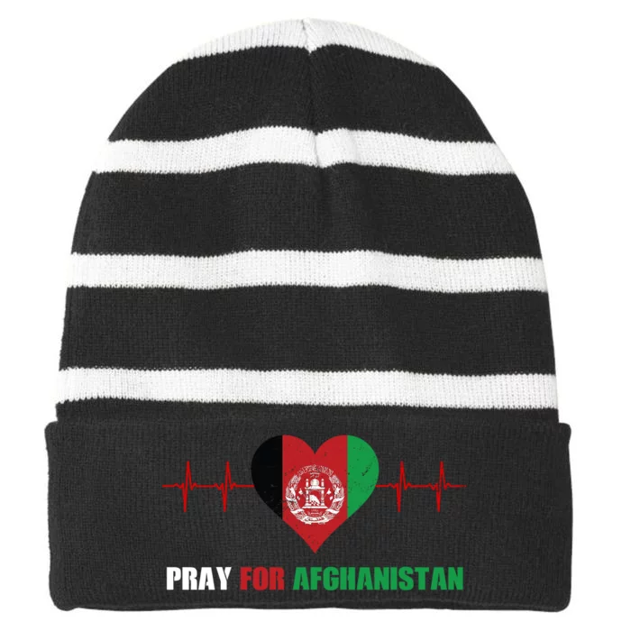 Pray For Afghanistan Striped Beanie with Solid Band