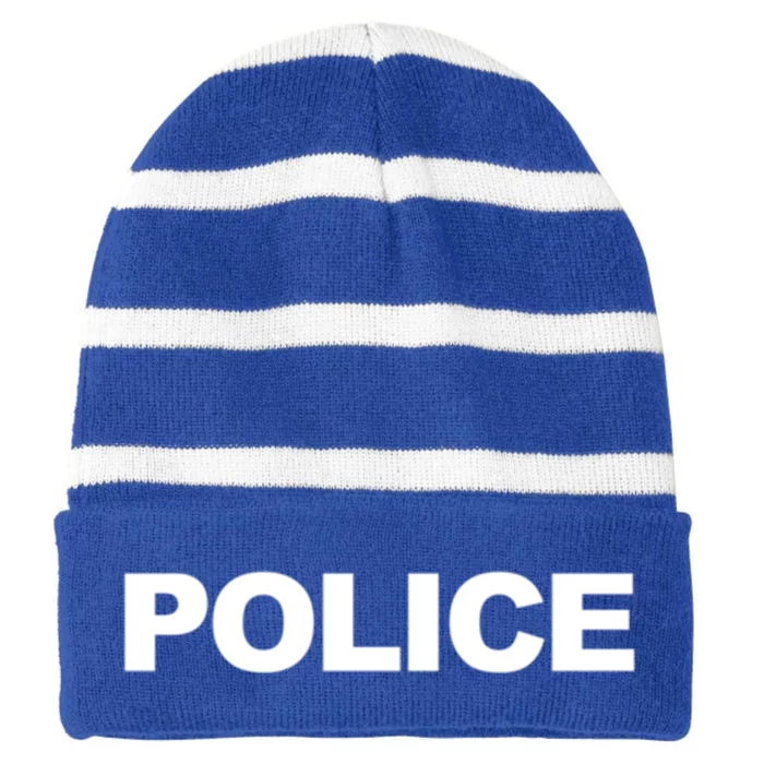 Police Front And Back Print Law Enforcet Police Gift Striped Beanie with Solid Band