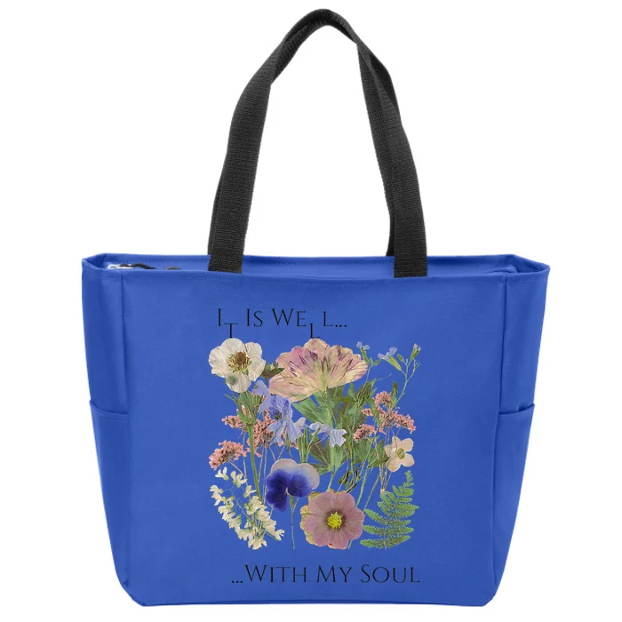 Pressed Flower Art It Is Well With My Soul Love Like Jesus Premium Zip Tote Bag