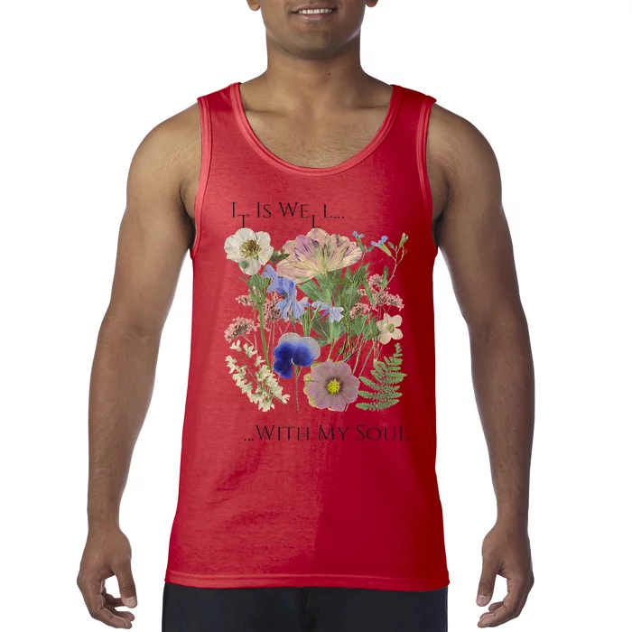 Pressed Flower Art It Is Well With My Soul Love Like Jesus Premium Tank Top