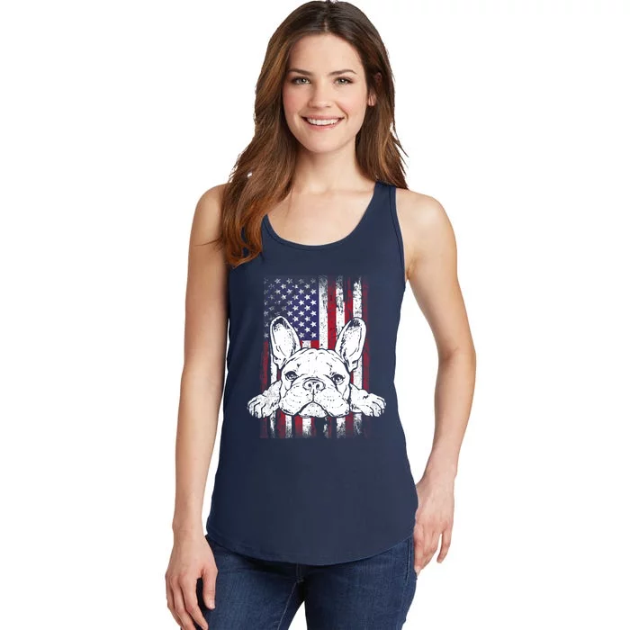 Patriotic French Bulldog American Flag Dog Ladies Essential Tank