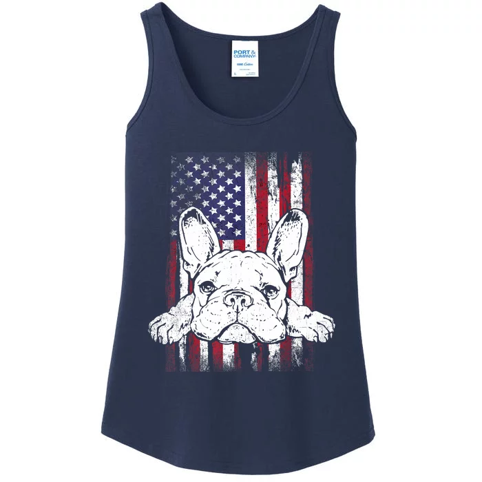 Patriotic French Bulldog American Flag Dog Ladies Essential Tank