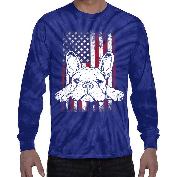 Patriotic French Bulldog American Flag Dog Tie-Dye Long Sleeve Shirt