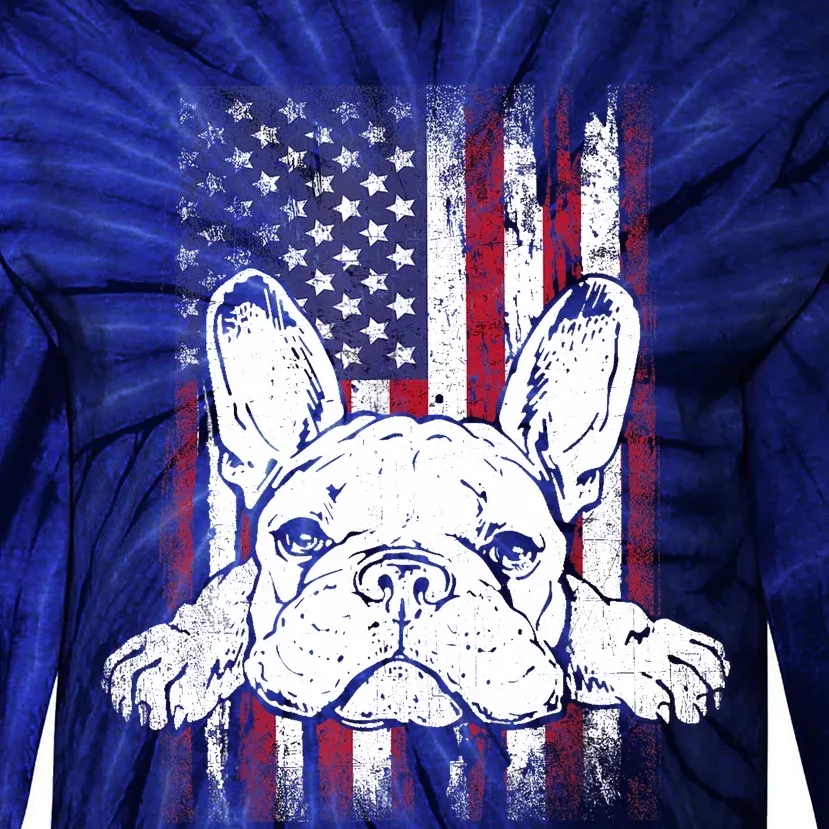 Patriotic French Bulldog American Flag Dog Tie-Dye Long Sleeve Shirt