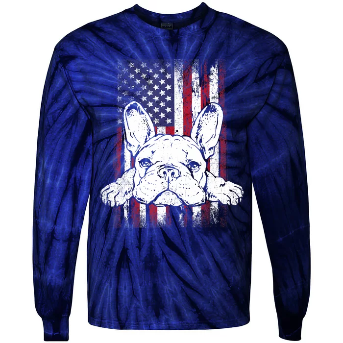 Patriotic French Bulldog American Flag Dog Tie-Dye Long Sleeve Shirt