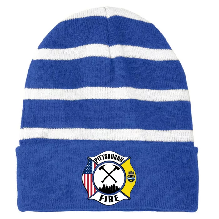 Pittsburgh Fire Bureau Pennsylvania Fire Rescue Red Line Gift Striped Beanie with Solid Band