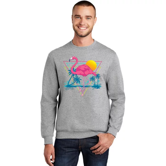 Pink Flamingo Beach Summer Vibes Palm Trees Tropical Summer Tall Sweatshirt