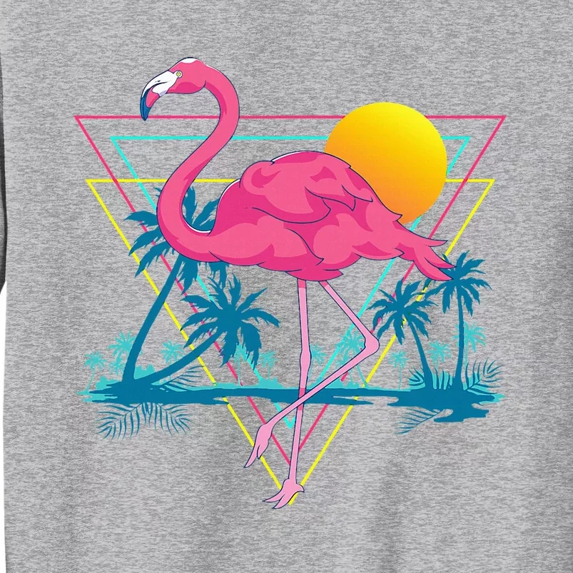 Pink Flamingo Beach Summer Vibes Palm Trees Tropical Summer Tall Sweatshirt