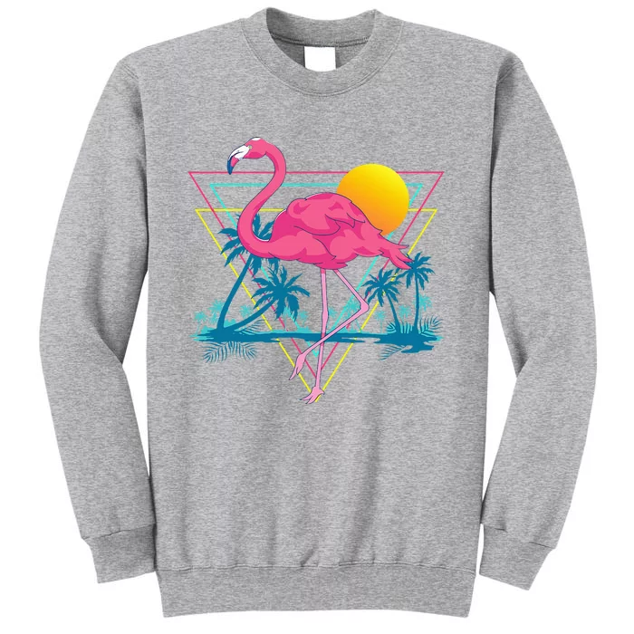 Pink Flamingo Beach Summer Vibes Palm Trees Tropical Summer Tall Sweatshirt