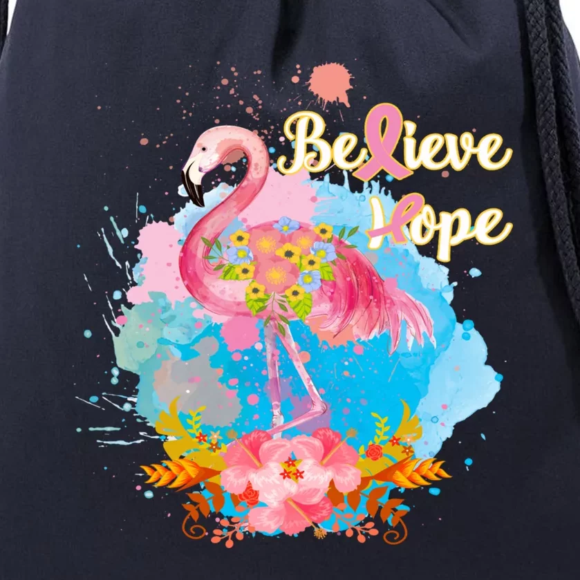 Pink Flamingo Believe Hope Breast Cancer Awareness Month Funny Gift Drawstring Bag