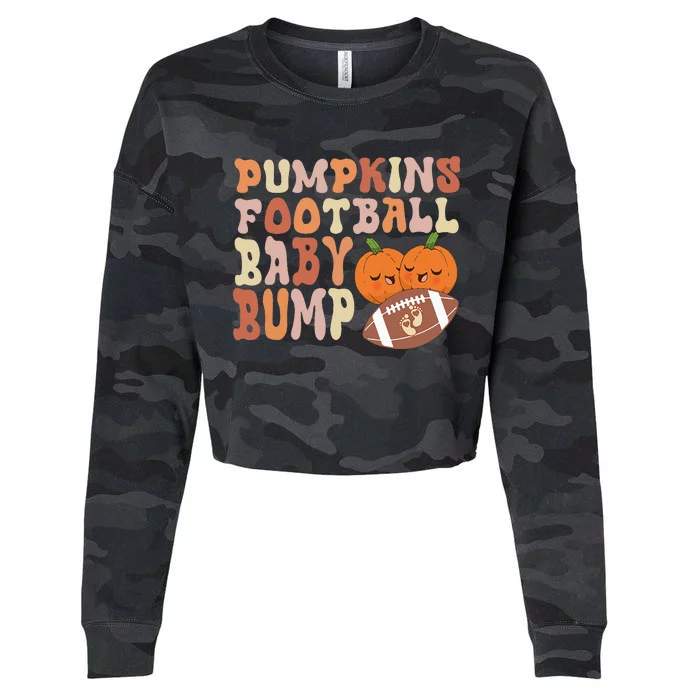 Pumpkins Football Baby Bumps Fall Thanksgiving Pregnancy Cropped Pullover Crew