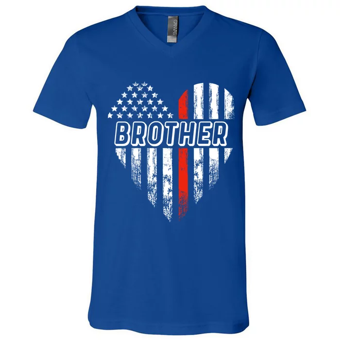 Proud Firefighter Brother American Flag Heart Gift V-Neck T-Shirt