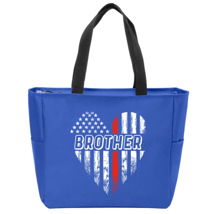 Proud Firefighter Brother American Flag Heart Gift Zip Tote Bag