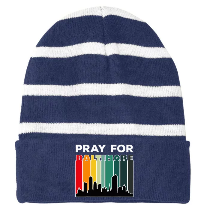 Praying For Baltimore Baltimore Strong Striped Beanie with Solid Band