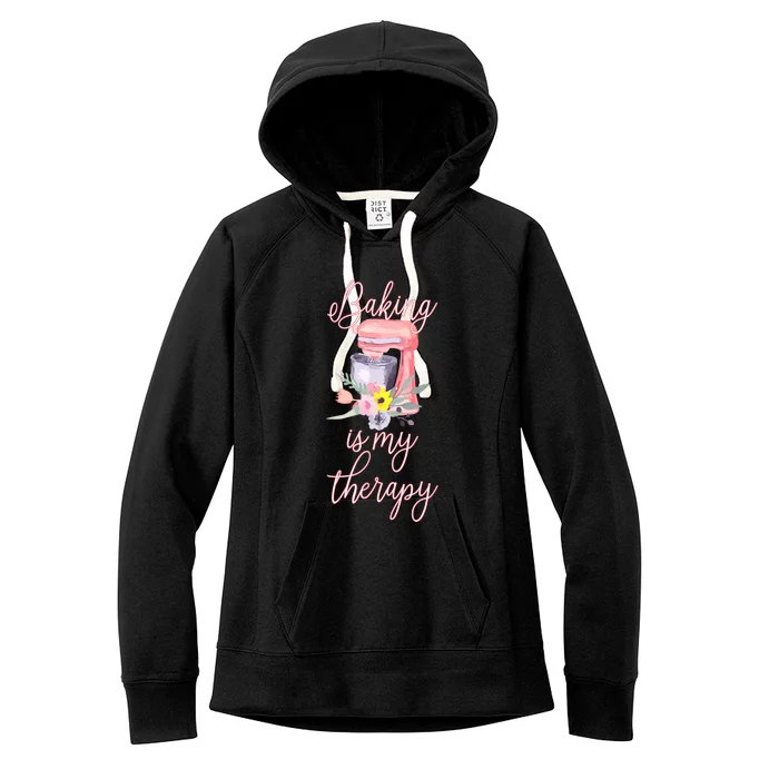 Pretty Floral Baking Is My Therapy Gift For Wo Women's Fleece Hoodie