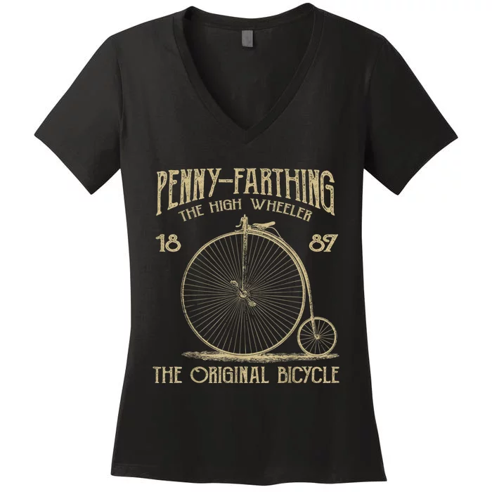 Penny Farthing Bike Retro Vintage Bicycle Women's V-Neck T-Shirt