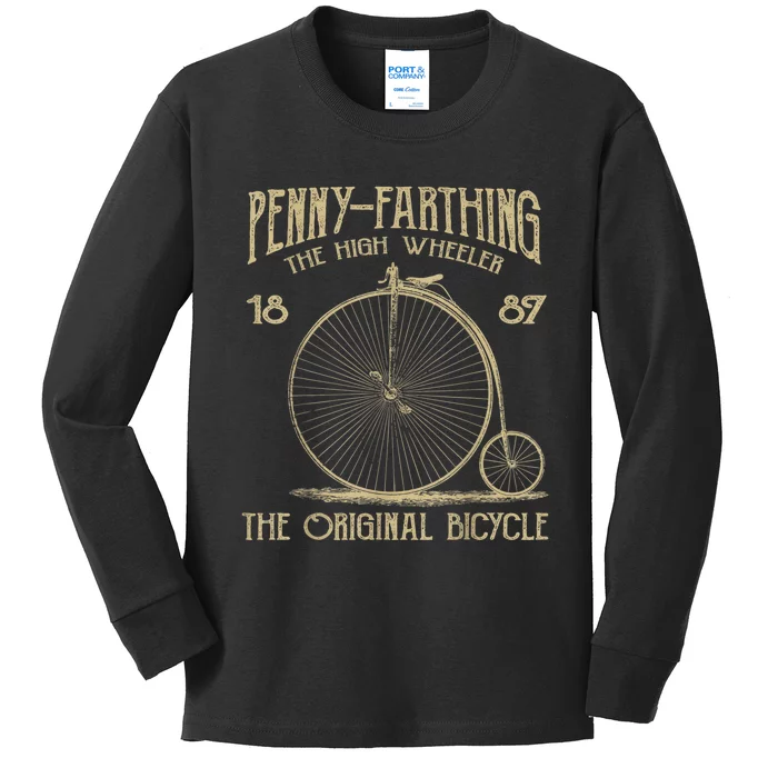 Penny Farthing Bike Retro Vintage Bicycle Kids Long Sleeve Shirt