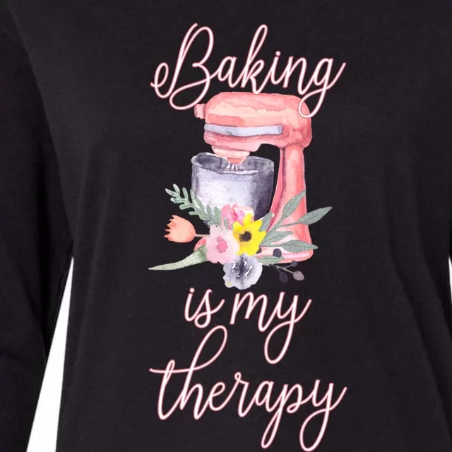 Pretty Floral Baking Is My Therapy Gift Great Gift Womens Cotton Relaxed Long Sleeve T-Shirt