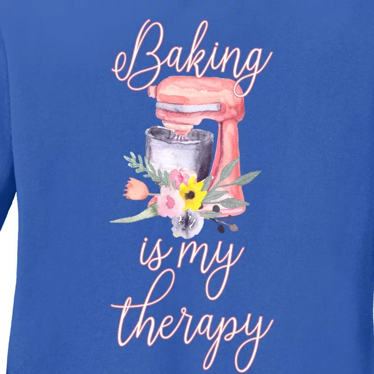 Pretty Floral Baking Is My Therapy Gift Great Gift Ladies Long Sleeve Shirt