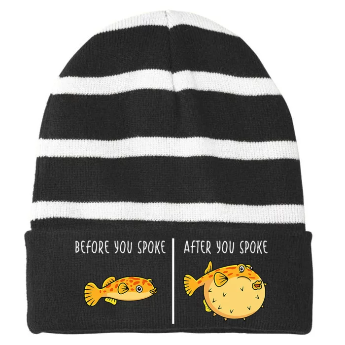 Puffer Fish Blowfish Funny Puffer Fish Striped Beanie with Solid Band