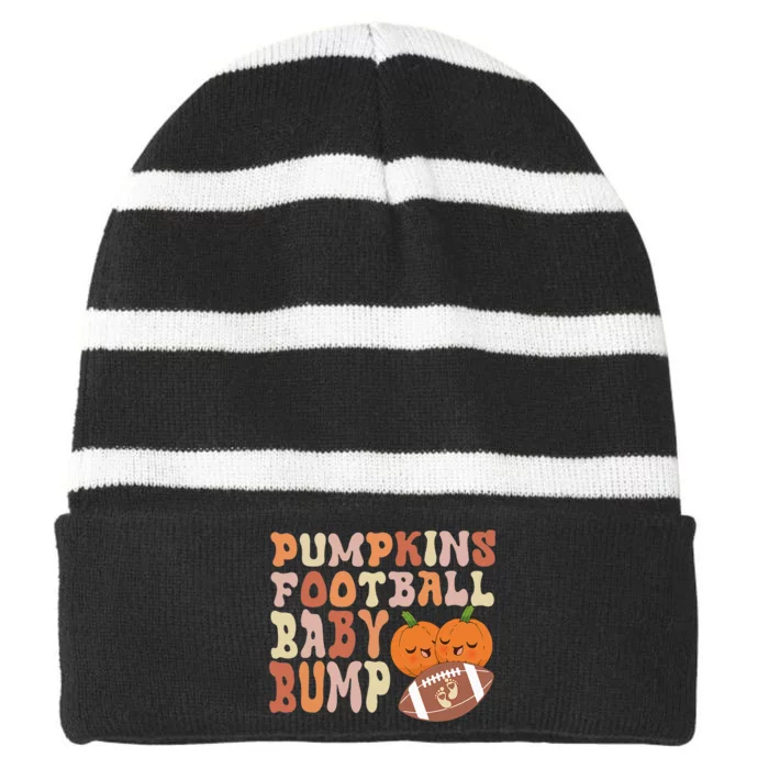 Pumpkins Football Baby Bumps Fall Thanksgiving Pregnancy Striped Beanie with Solid Band