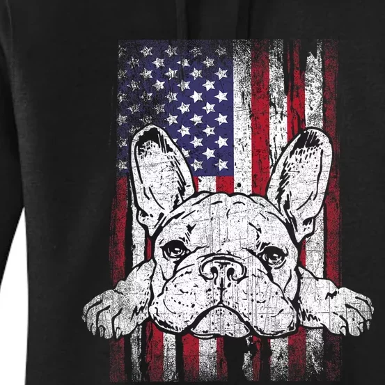 Patriotic French Bulldog American Flag Dog Women's Pullover Hoodie