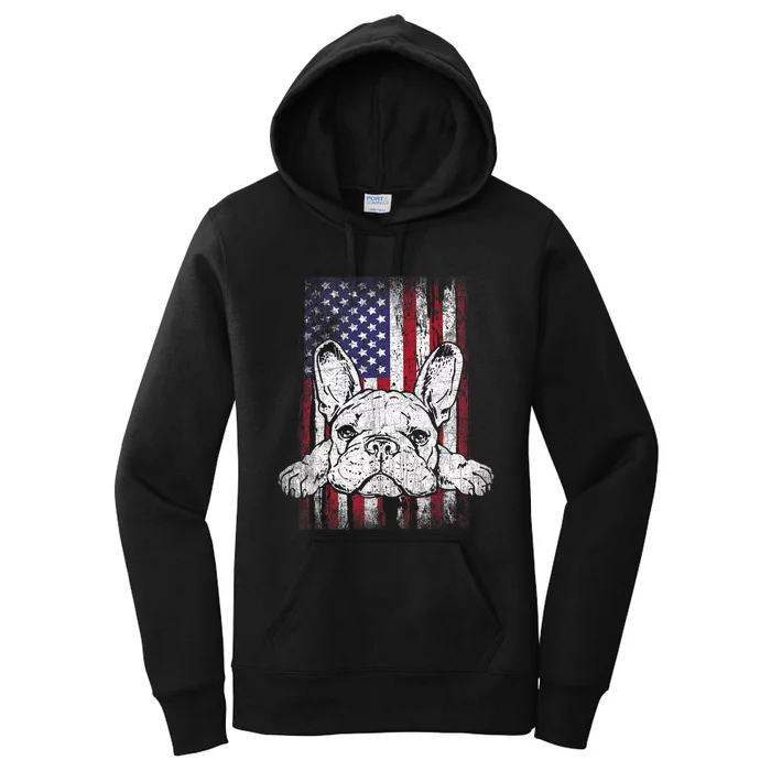 Patriotic French Bulldog American Flag Dog Women's Pullover Hoodie