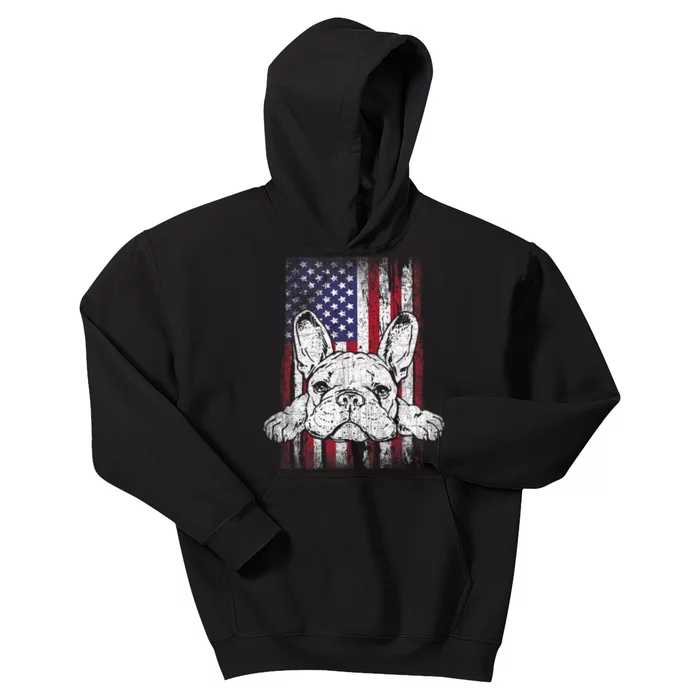 Patriotic French Bulldog American Flag Dog Kids Hoodie