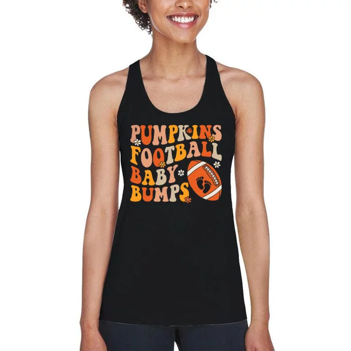 Pumpkins Football Baby Bumps Pregnancy Announcement Fall Women's Racerback Tank