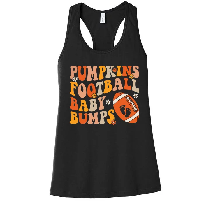 Pumpkins Football Baby Bumps Pregnancy Announcement Fall Women's Racerback Tank