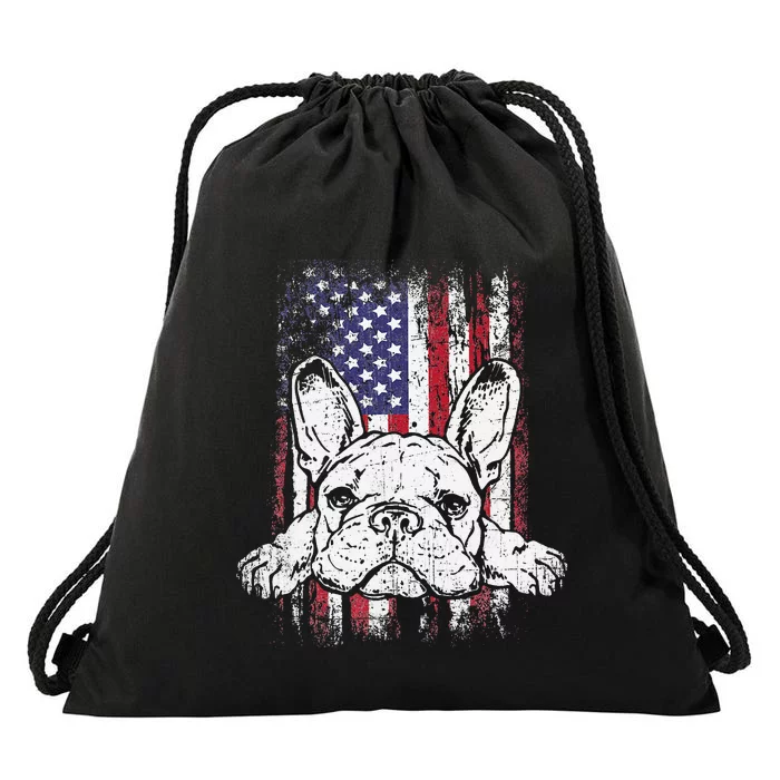 Patriotic French Bulldog American Flag Dog Drawstring Bag