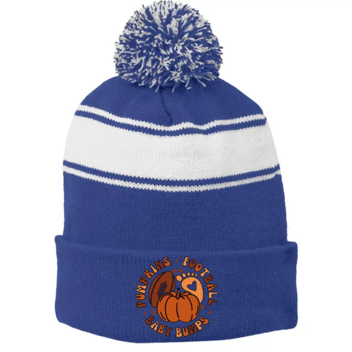 Pumpkins Football Bumps Fall Thanksgiving Pregnancy Gift Stripe Pom Pom Beanie