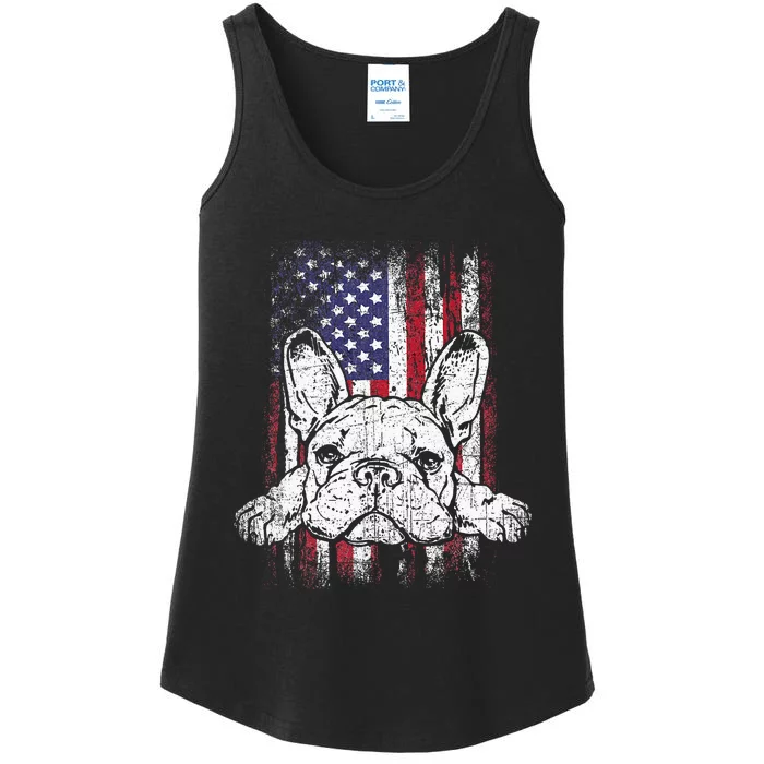 Patriotic French Bulldog American Flag Dog Ladies Essential Tank