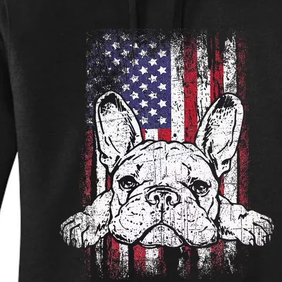 Patriotic French Bulldog American Flag Dog Women's Pullover Hoodie