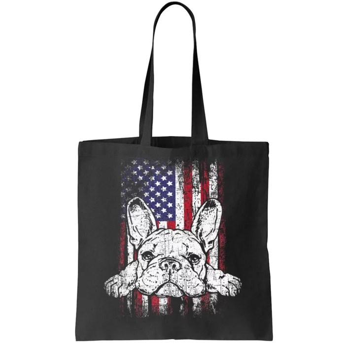 Patriotic French Bulldog American Flag Dog Tote Bag