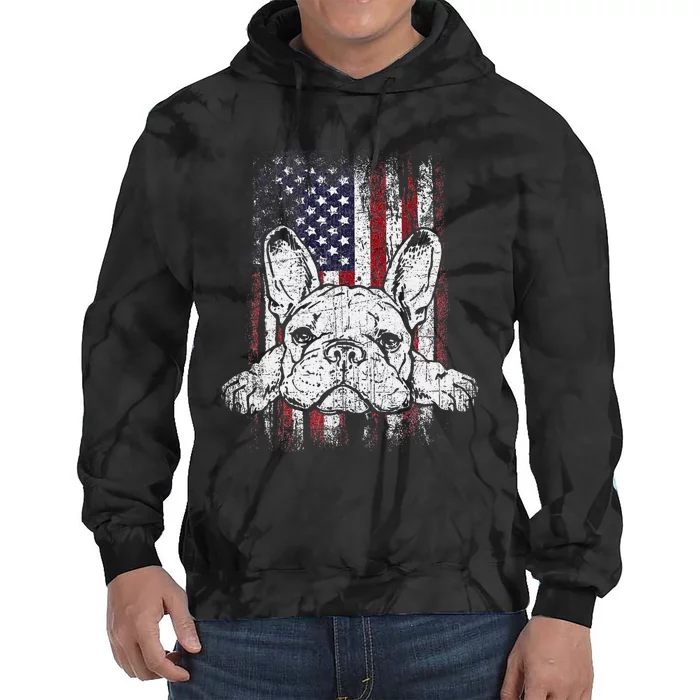 Patriotic French Bulldog American Flag Dog Tie Dye Hoodie