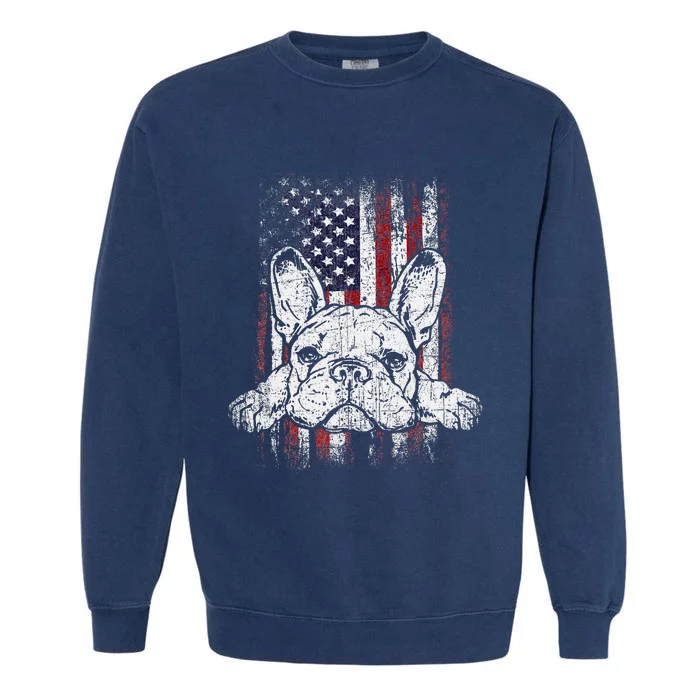 Patriotic French Bulldog American Flag Dog Garment-Dyed Sweatshirt