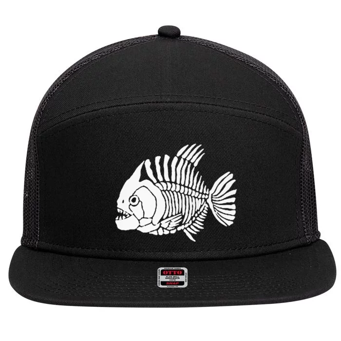 Piranha Fish Bone Design 7 Panel Mesh Trucker Snapback Hat