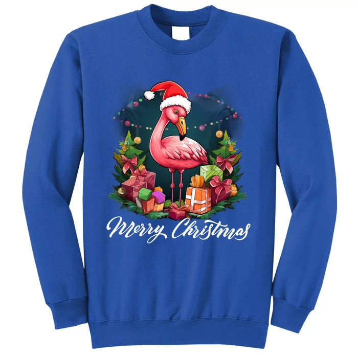 Pink Flamingo Christmas Lighting Xmas Tree Santa Hat Pajama Gift Tall Sweatshirt