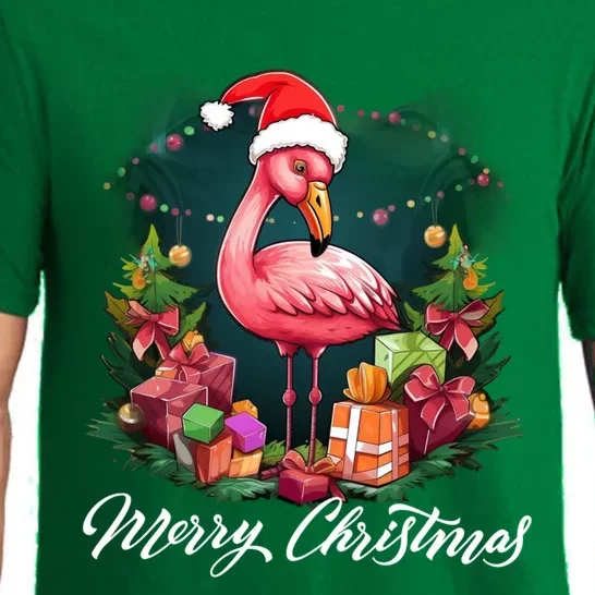 Pink Flamingo Christmas Lighting Xmas Tree Santa Hat Pajama Gift Pajama Set