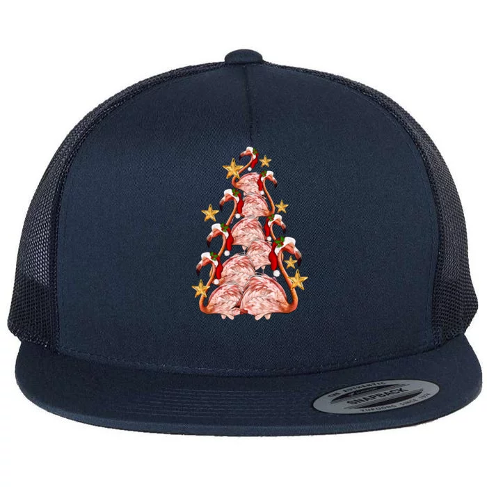 Pink Flamingo Christmas Tree Cute Flamingos Holiday DéCor Great Gift Flat Bill Trucker Hat